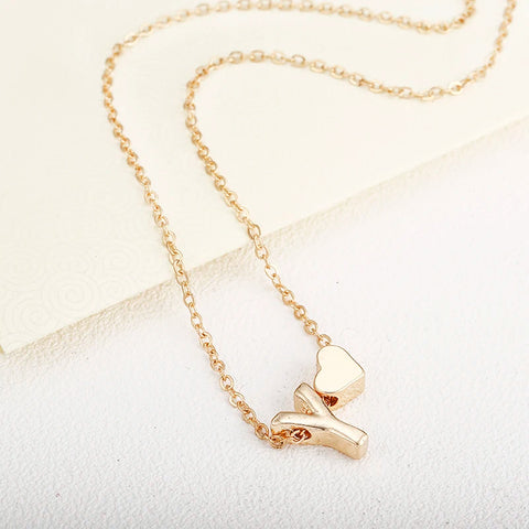 Tiny Heart Dainty Initial Necklace With Letter Name