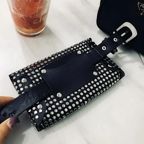 Rivet Luxury Designer Small Women Waist Bag for  Phone, wallet, make-up kit. Pouch Punk Belt Bag Ladies Party Purse: Evening/Day Clutches