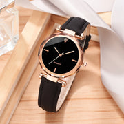 2pcs Luxury Women Watch Set PU Leather Strap