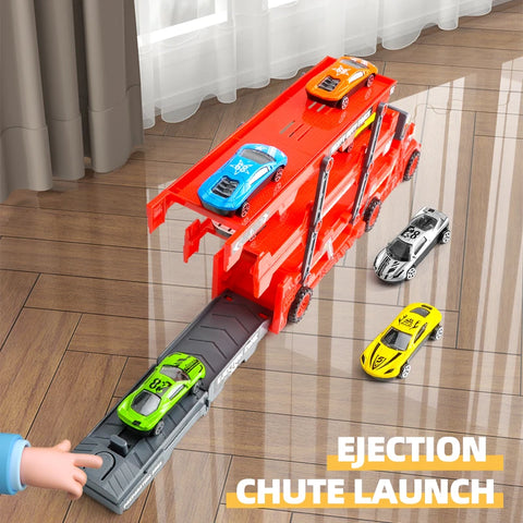 Car Ejection Folding Truck Container Racing Playset For Kid Toy