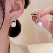 Metal Fashion Pearl Sparkling Zircon Cuff Clip Earrings