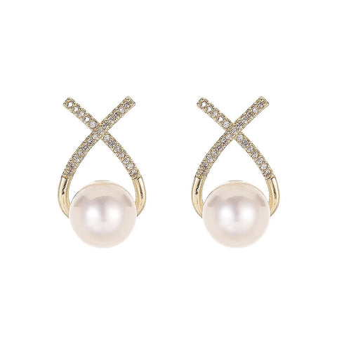 Metal Fashion Pearl Sparkling Zircon Cuff Clip Earrings