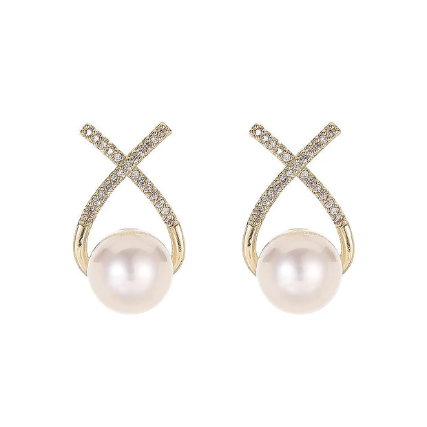 Metal Fashion Pearl Sparkling Zircon Cuff Clip Earrings