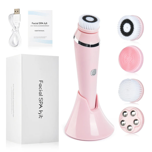 Electric Facial Cleansing Brush with 4 Face Cleaning Brush Heads Waterproof 3 modes skincare