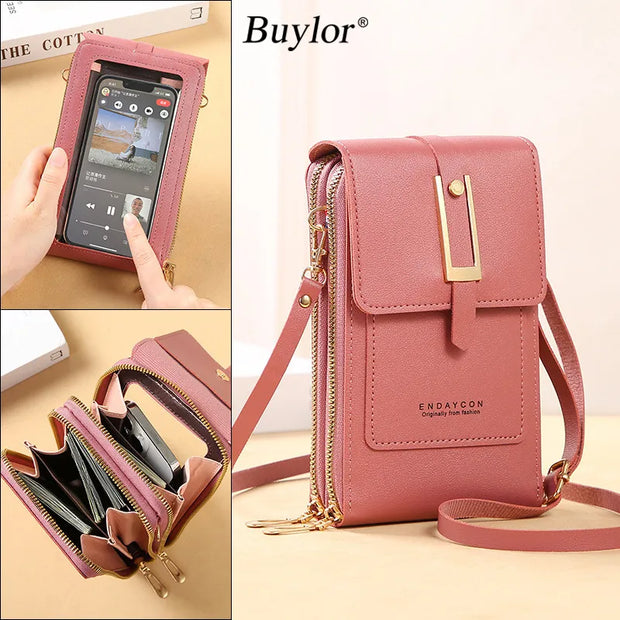 Women's Soft Leather Touch Screen Mobile Bags Wallets