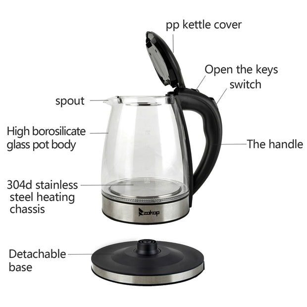 HD-1861-A 220V 2000W 1.8L Electric Glass Kettle UK Plug